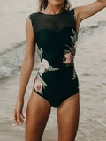 Full Size Cutout Printed Sleeveless One-Piece Swimwear-Bikinicaye