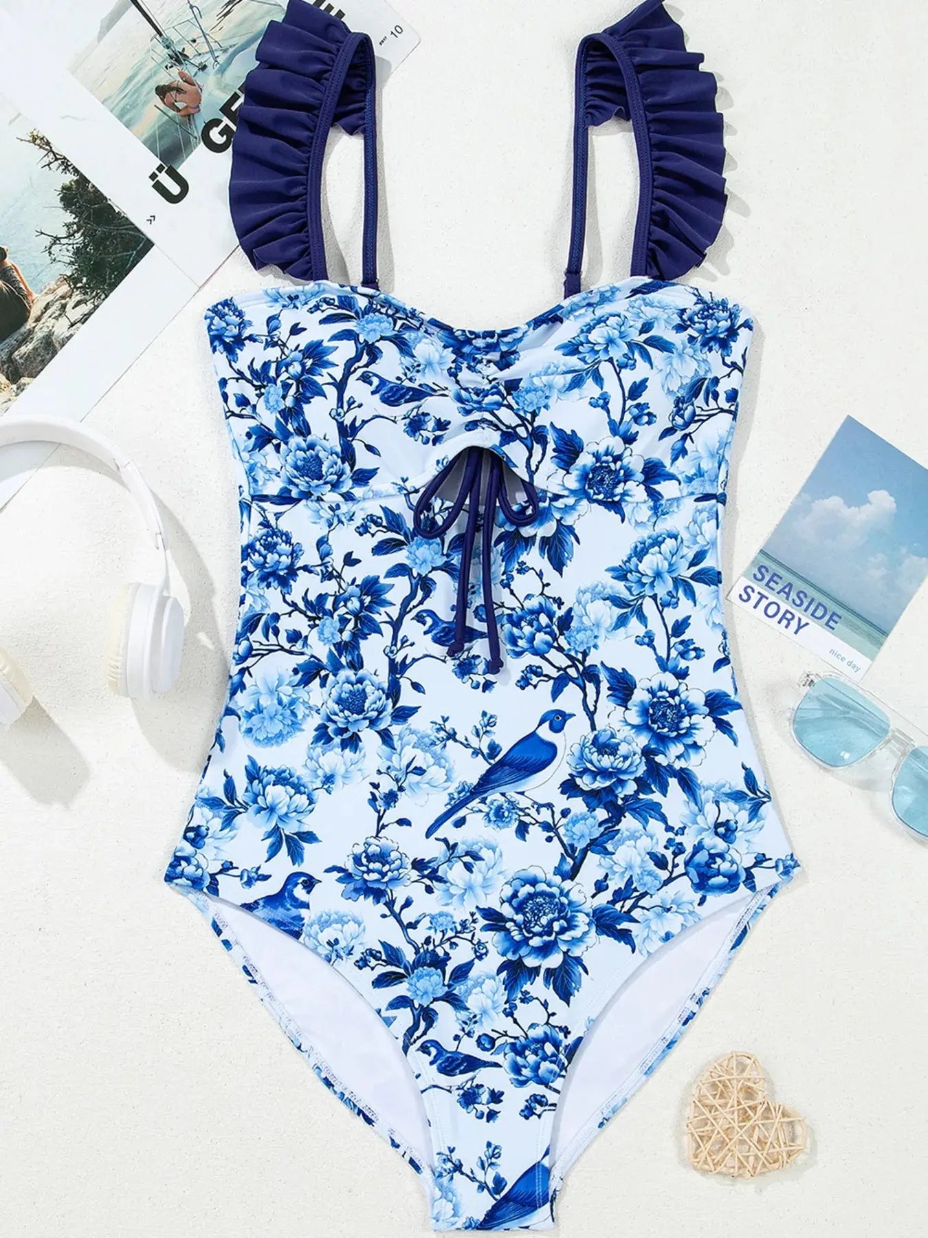 Cutout Ruffled Spaghetti Strap One-Piece Swimwear-Bikinicaye