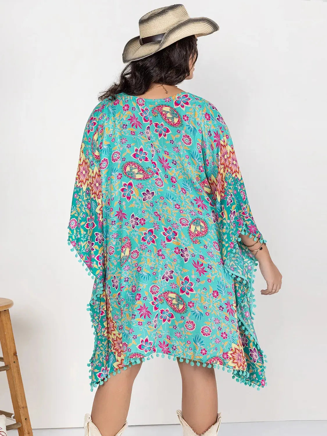 Plus Size Printed Open Front Cover-Up-Bikinicaye