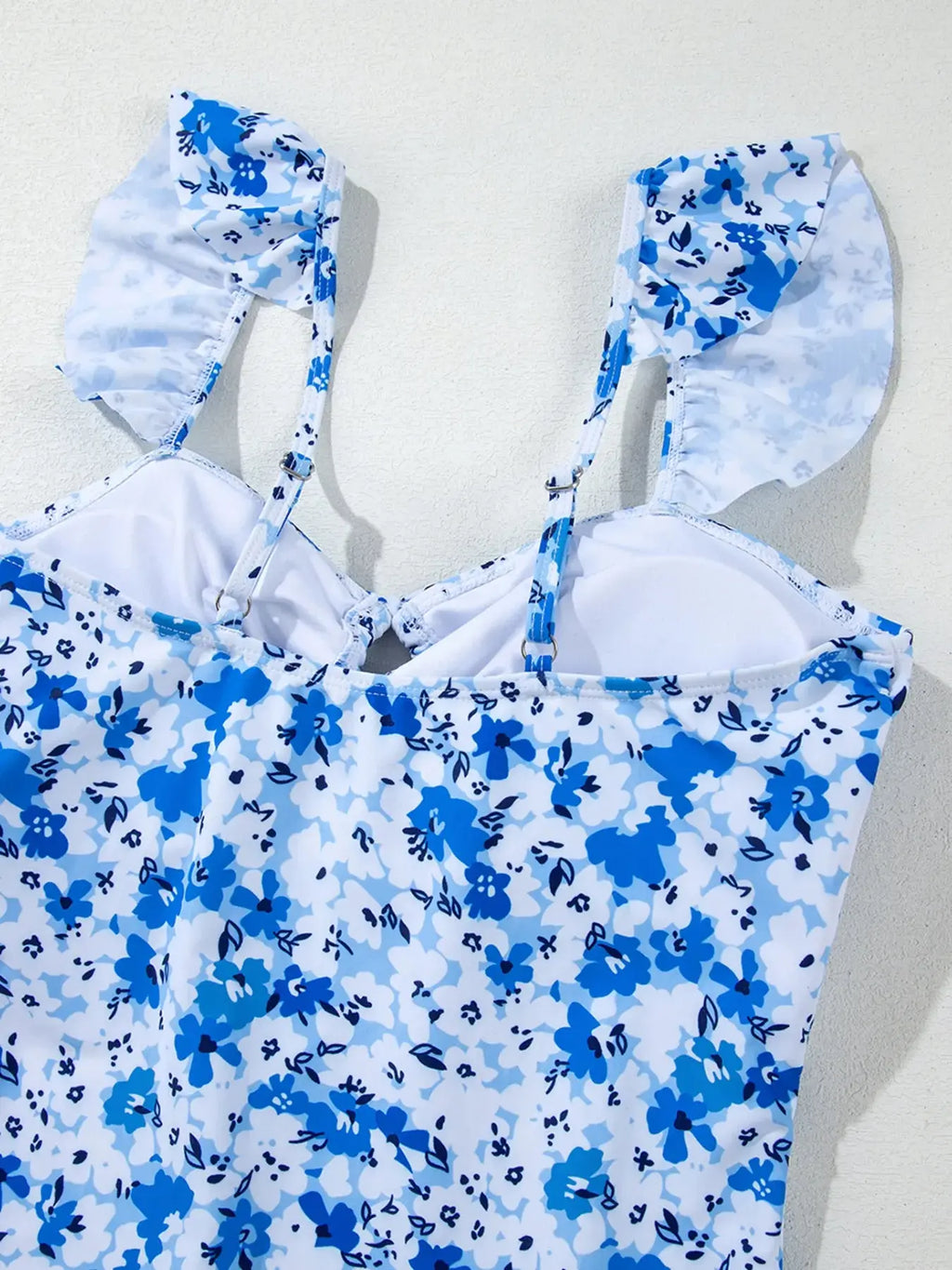 Floral Ruffled Strap Lace-up Hollow Out One Piece Swimsuit-Bikinicaye