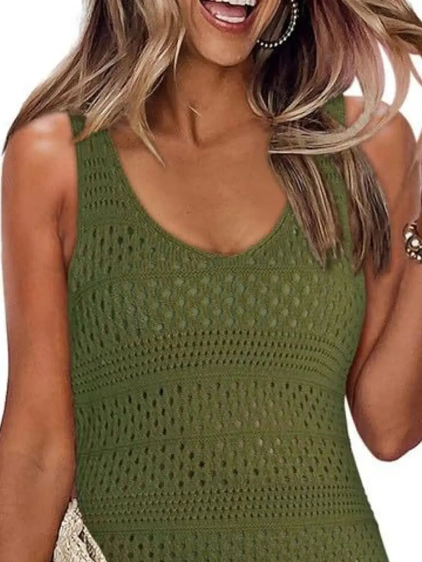 Crochet Knit Cover-Up Dress with Side Slit-Bikinicaye