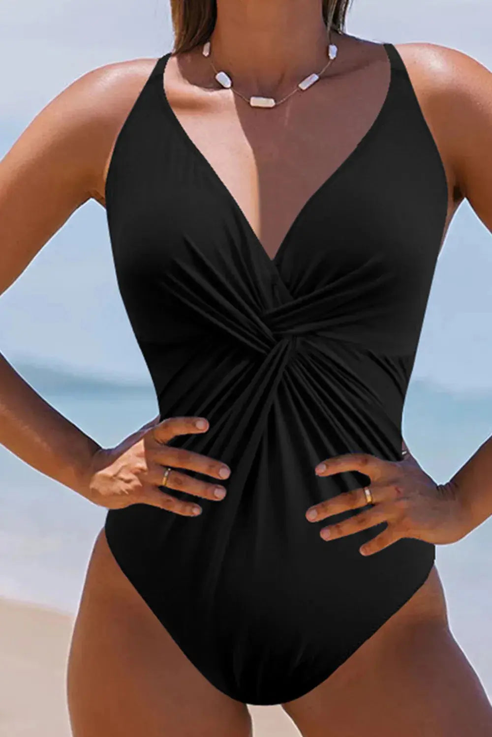 Twisted Crisscross V-Neck One-Piece Swimwear-Bikinicaye