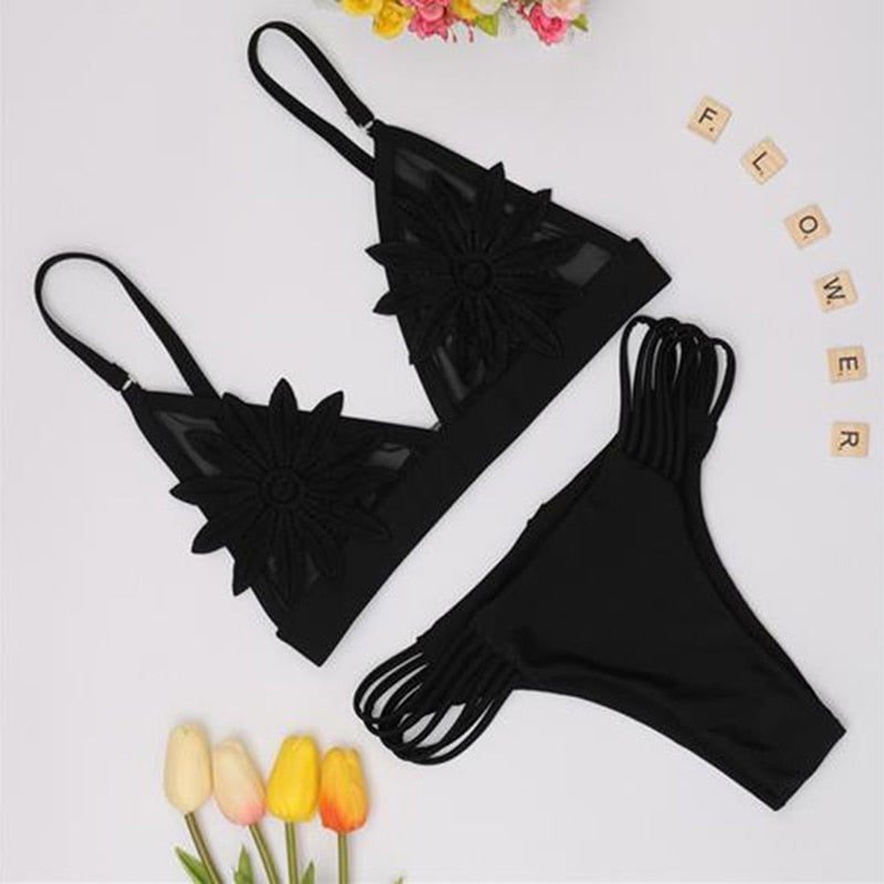 Sunflower Split Lace Bikini Set - Shop now at BikiniCaye.com