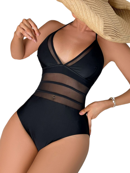 Tied Mesh Patchwork Monokini - High Quality Clothing from BikiniCaye.com - Just $55.35! Shop now at BikiniCaye.com