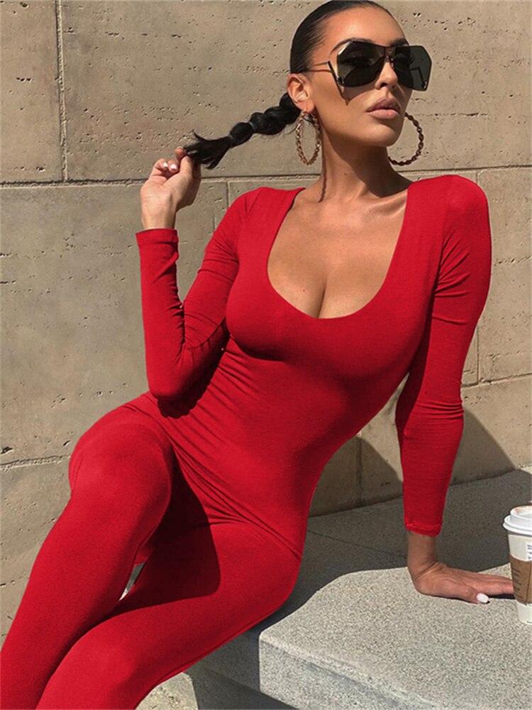 Long Sleeve U- Neck Jumpsuit - Shop now at BikiniCaye.com