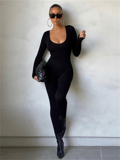 Long Sleeve U- Neck Jumpsuit - Shop now at BikiniCaye.com