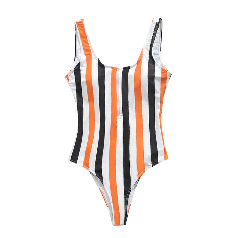 One Piece Backless Zipper Print Bodysuit - Shop now at BikiniCaye.com