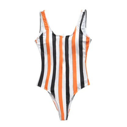 One Piece Backless Zipper Print Bodysuit - Shop now at BikiniCaye.com