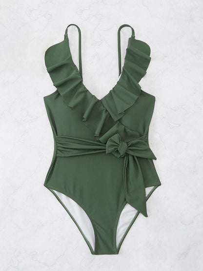 Bandage Ruffle One Piece Swimsuit - Shop now at BikiniCaye.com