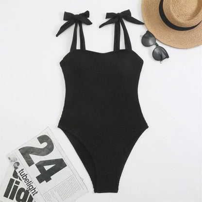 Shoulder Bow Push Up One-Piece Swimsuit - Shop now at BikiniCaye.com