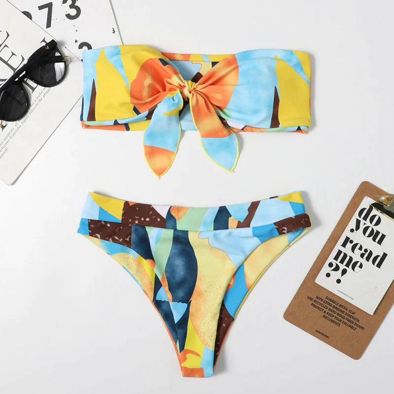 High Waist Colourblock Bikini Set - Shop now at BikiniCaye.com