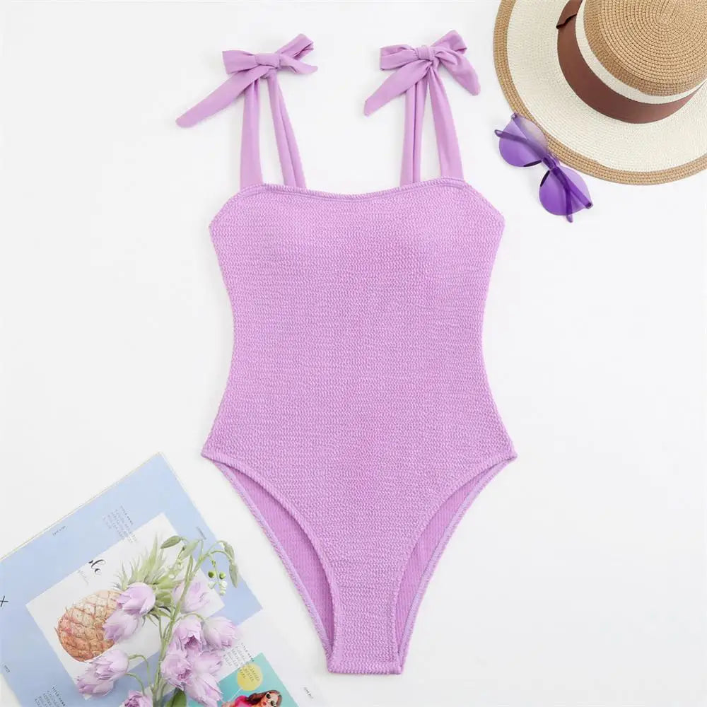 Shoulder Bow Push Up One-Piece Swimsuit - Shop now at BikiniCaye.com