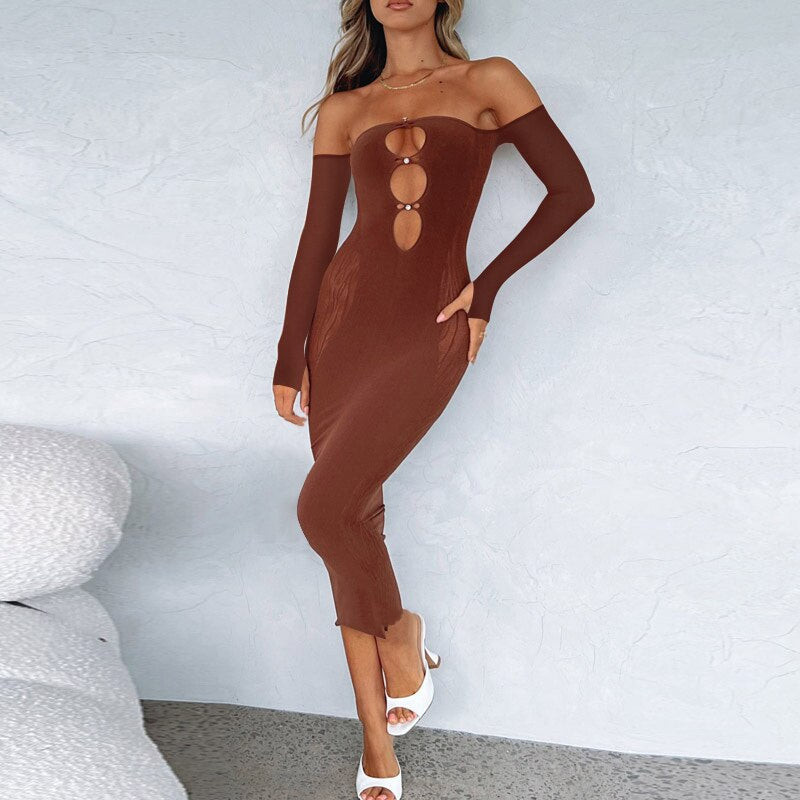 Rhinestone Cut Out Long Dress - Shop now at BikiniCaye.com