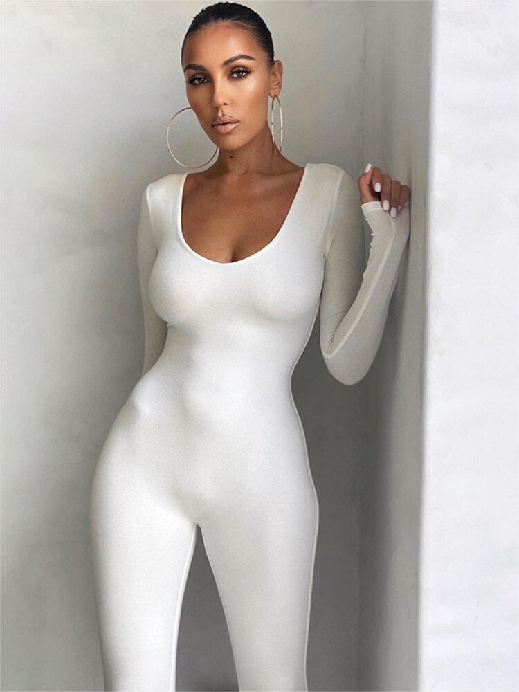 Long Sleeve U- Neck Jumpsuit - Shop now at BikiniCaye.com