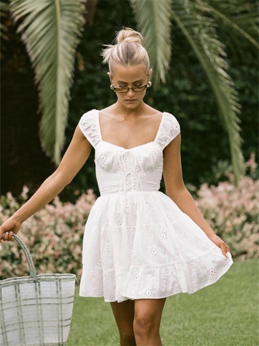 White Lace A-line Dress - Shop now at BikiniCaye.com