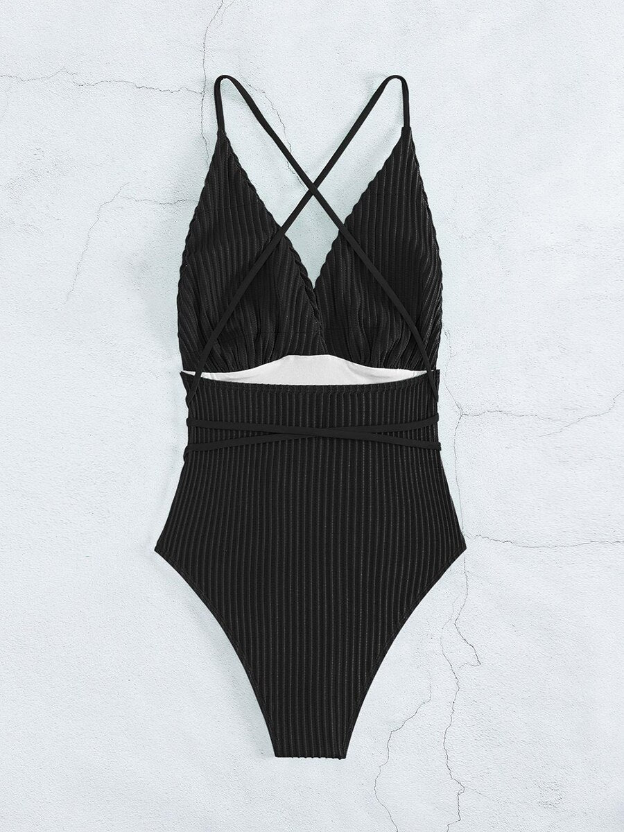 Deep V Bandage One-Piece Swimsuit - Shop now at BikiniCaye.com