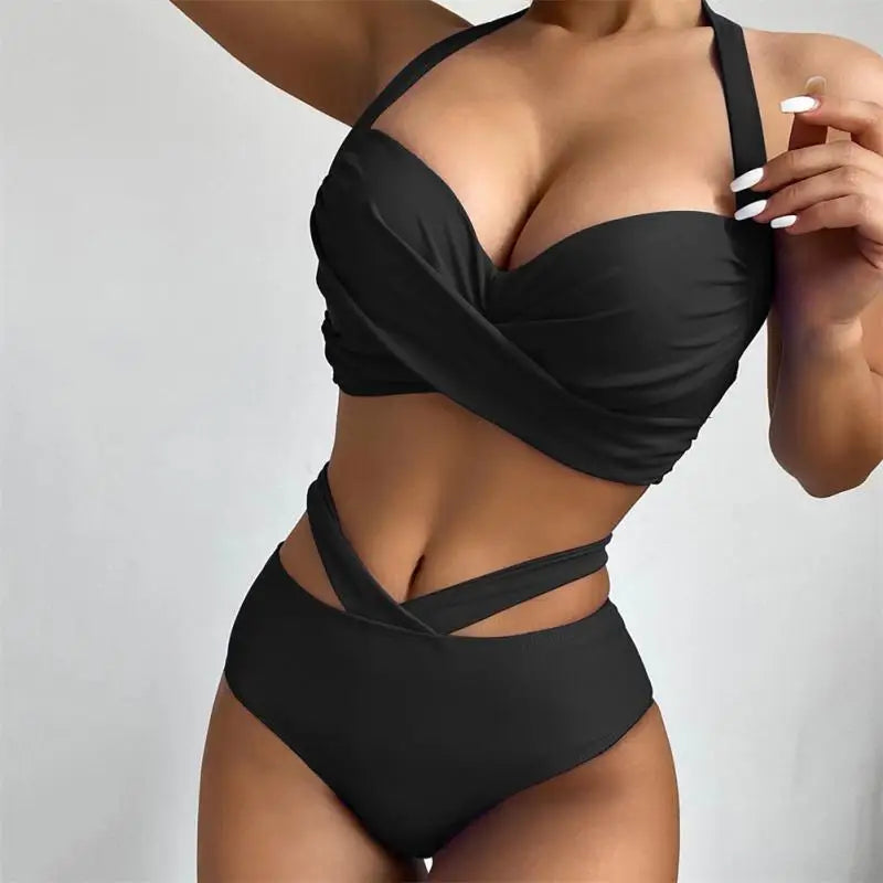 Twisted Halter Cut Out Bathing Suit - Shop now at BikiniCaye.com