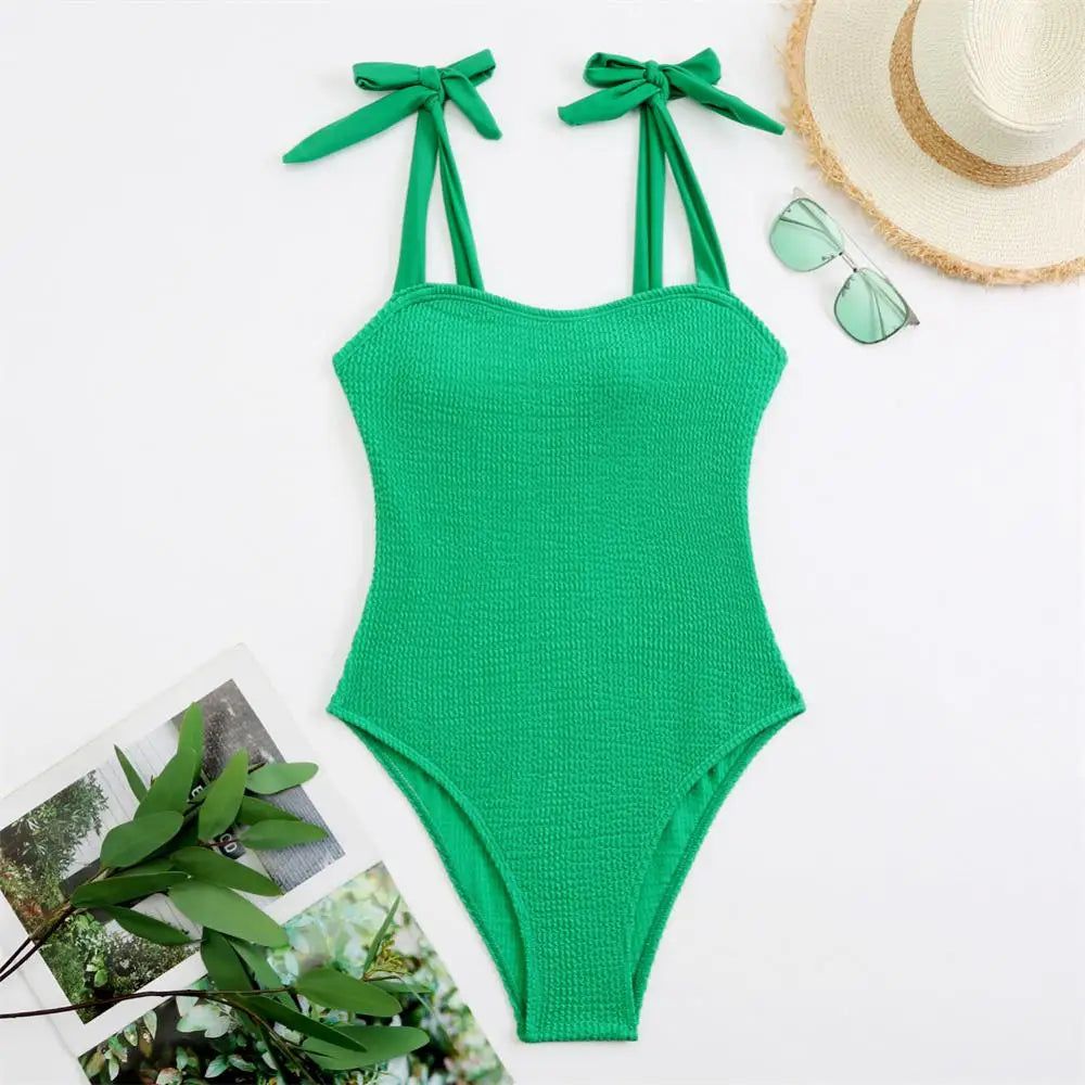 Shoulder Bow Push Up One-Piece Swimsuit - Shop now at BikiniCaye.com