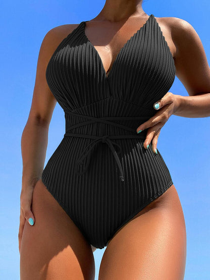 Deep V Bandage One-Piece Swimsuit - Shop now at BikiniCaye.com