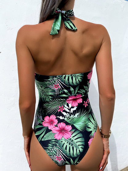 Halter One-Piece Floral Push Up - Shop now at BikiniCaye.com