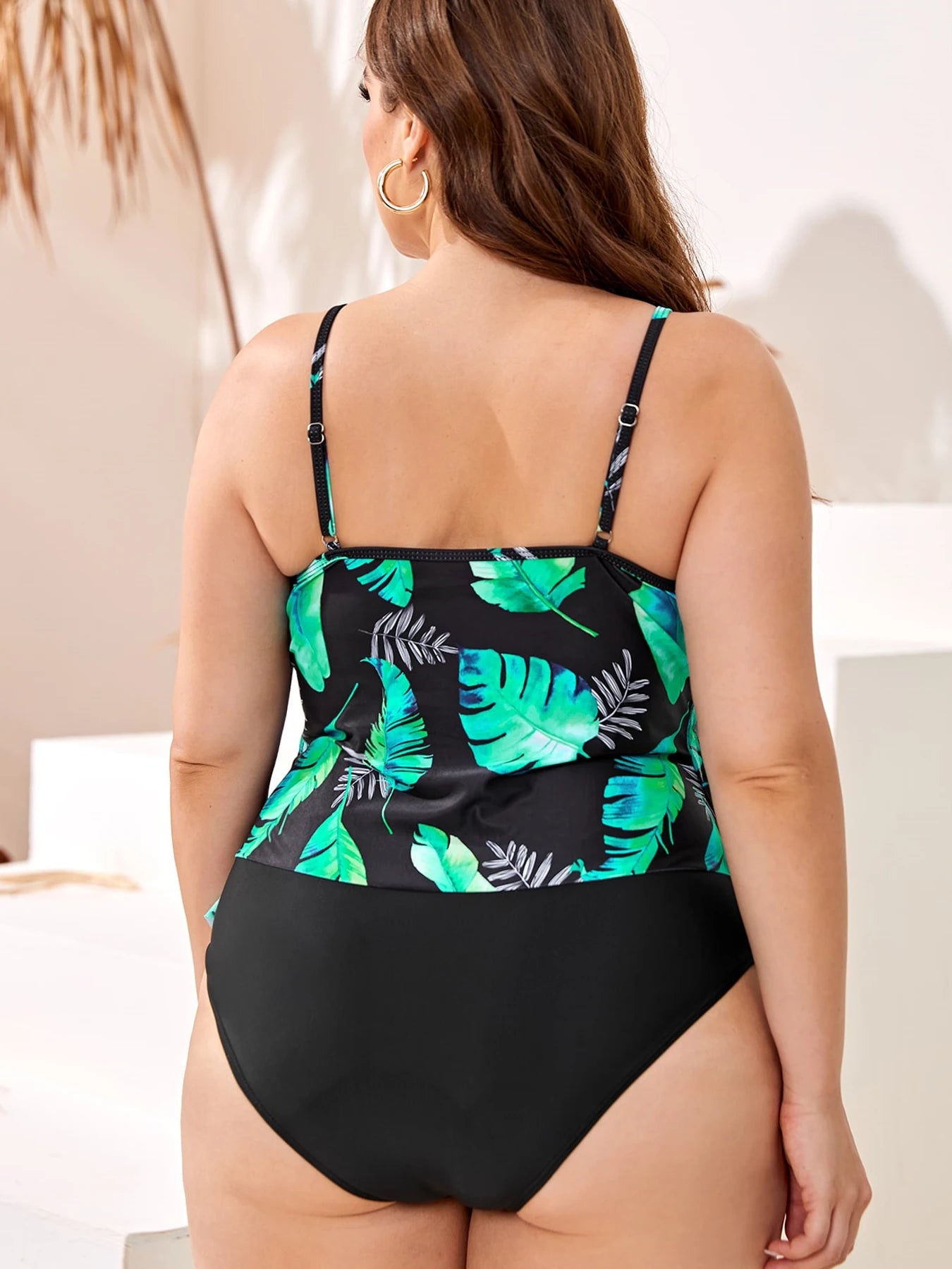 Backless Leaf Print Bathing Suit - Shop now at BikiniCaye.com