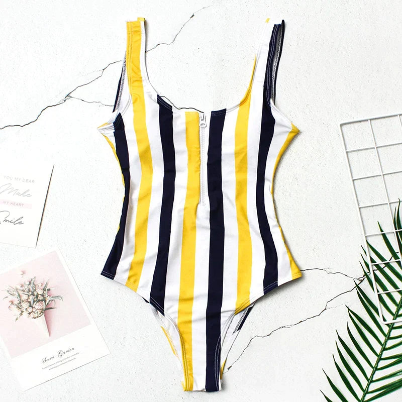 One Piece Backless Zipper Print Bodysuit - Shop now at BikiniCaye.com