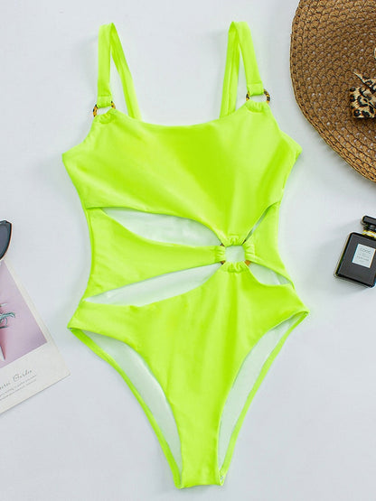 Solid One Piece Swimsuit Cutout - Shop now at BikiniCaye.com