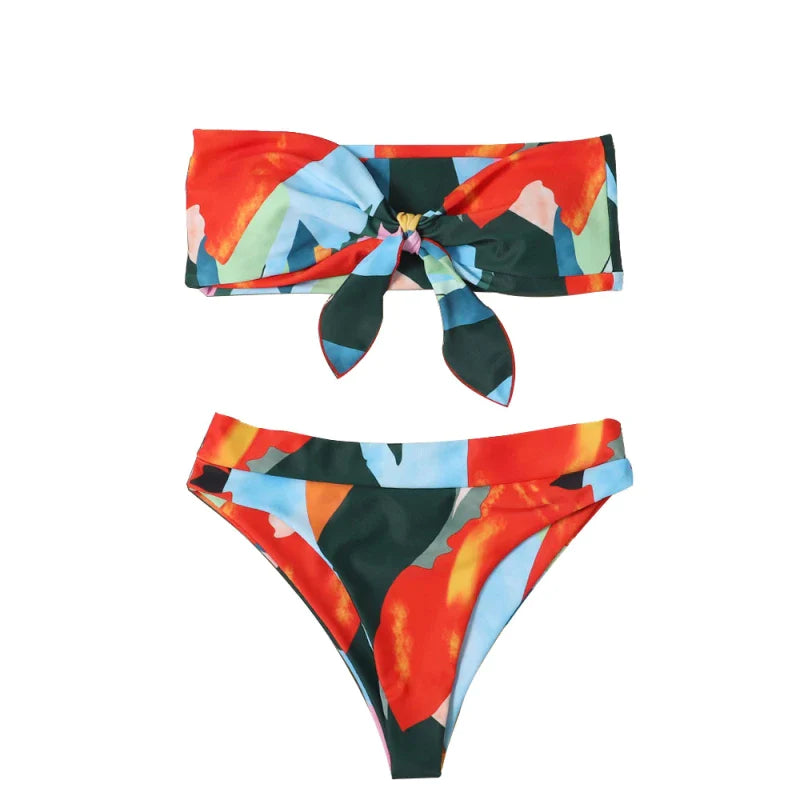 High Waist Colourblock Bikini Set - Shop now at BikiniCaye.com