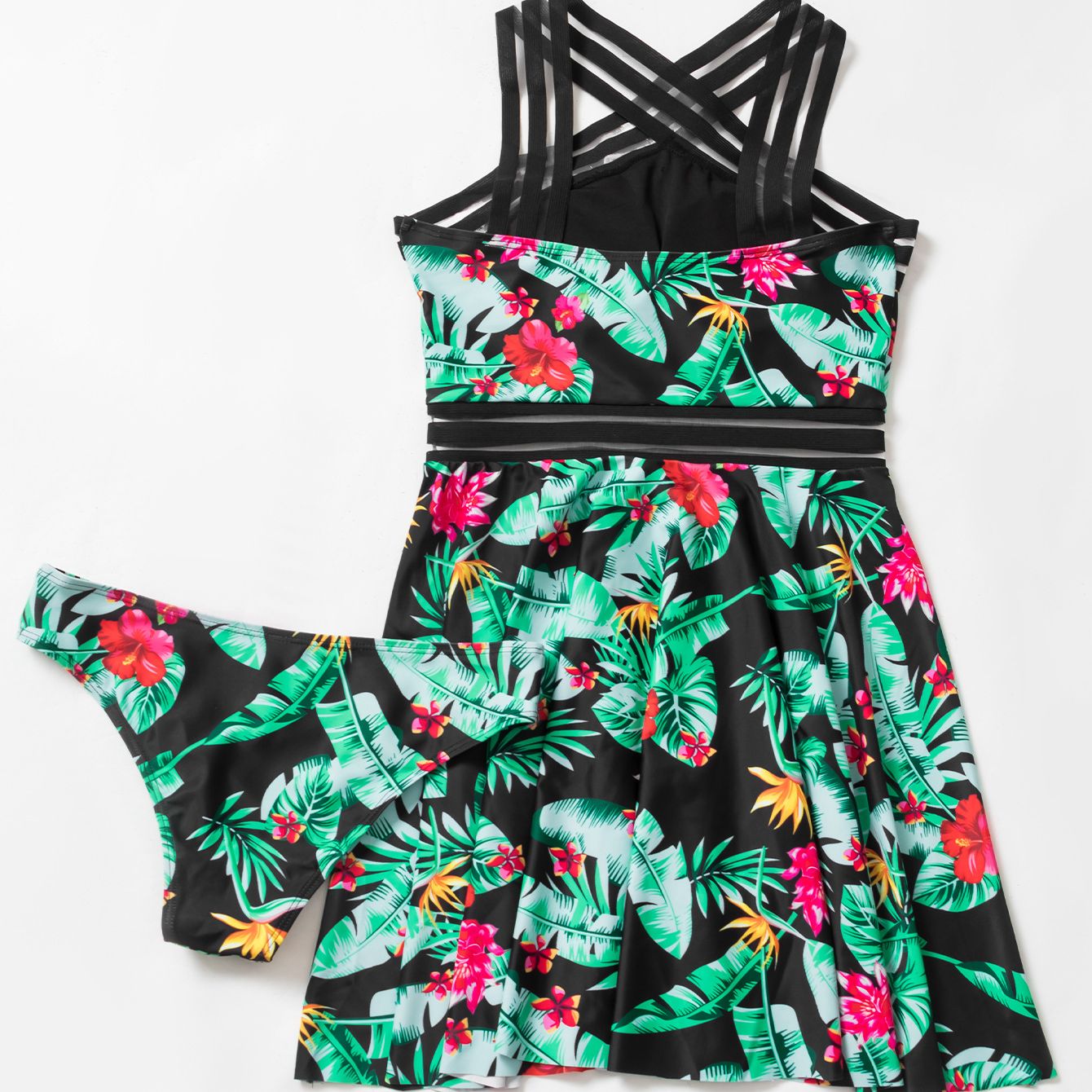 Floral Strapped Tankini Push Up Dress - Shop now at BikiniCaye.com