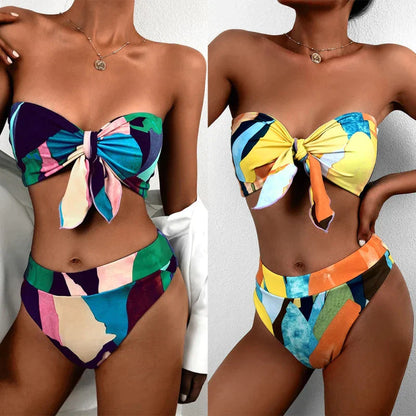 High Waist Colourblock Bikini Set - Shop now at BikiniCaye.com