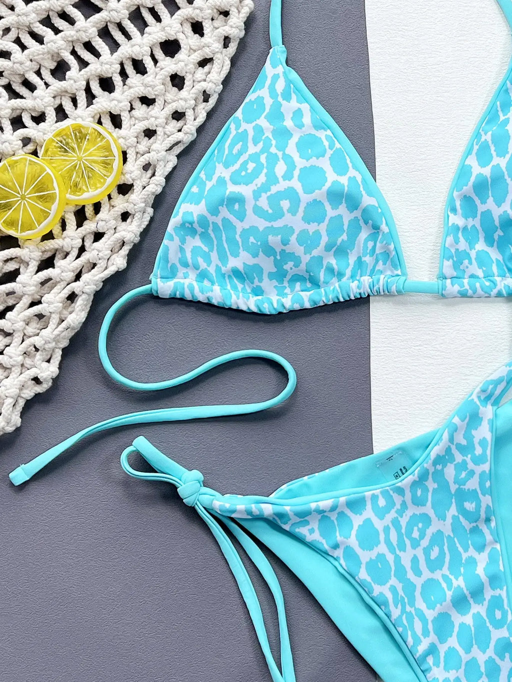 Leopard Print Halter Neck Tie Side Bikini Set-Bikinicaye