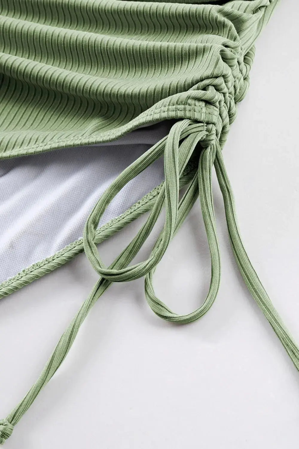 Ribbed Drawstring Sides Cutout One Piece Swimsuit-Bikinicaye