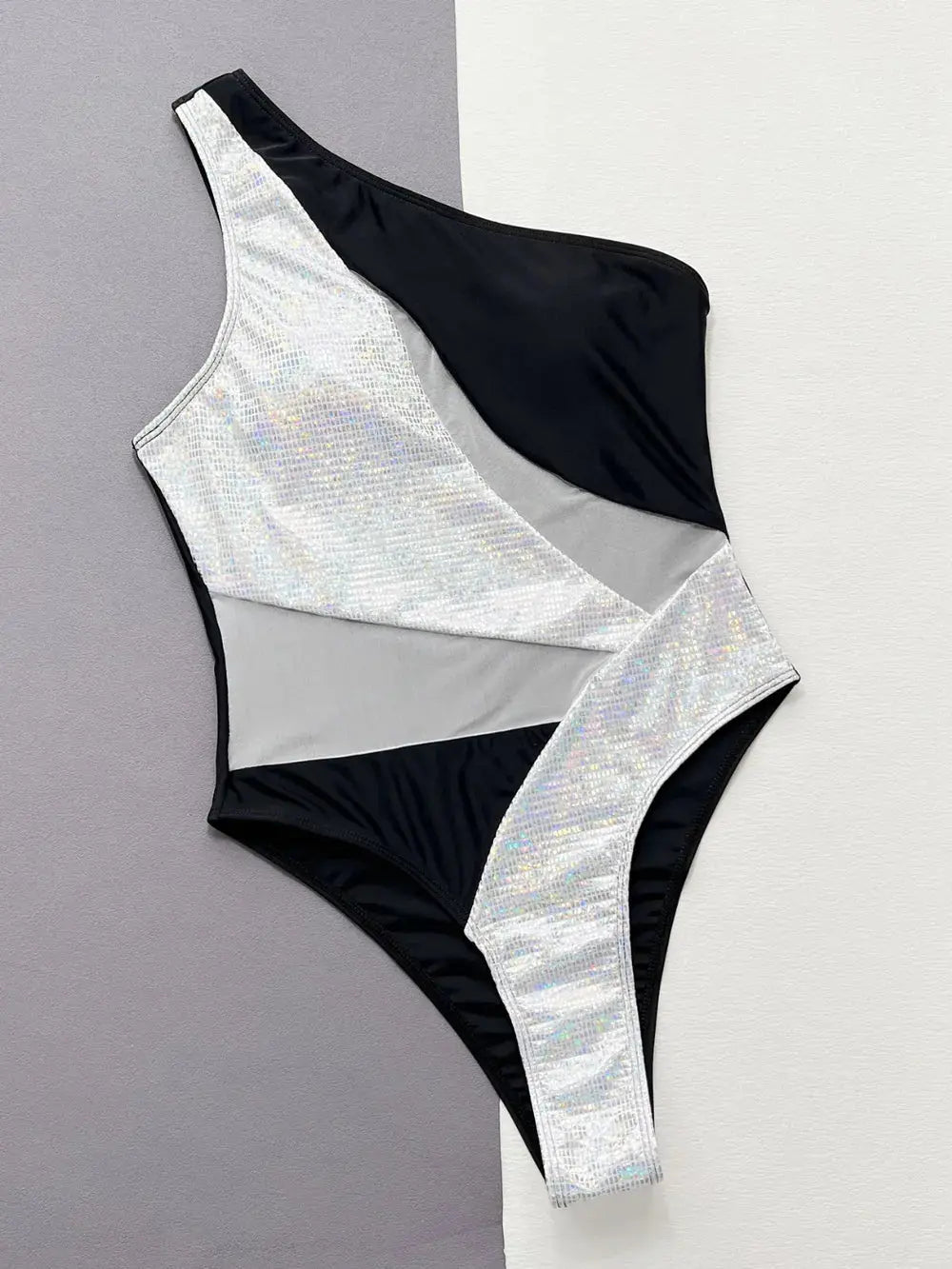 Contrast Panel One-Piece Swimsuit-Bikinicaye