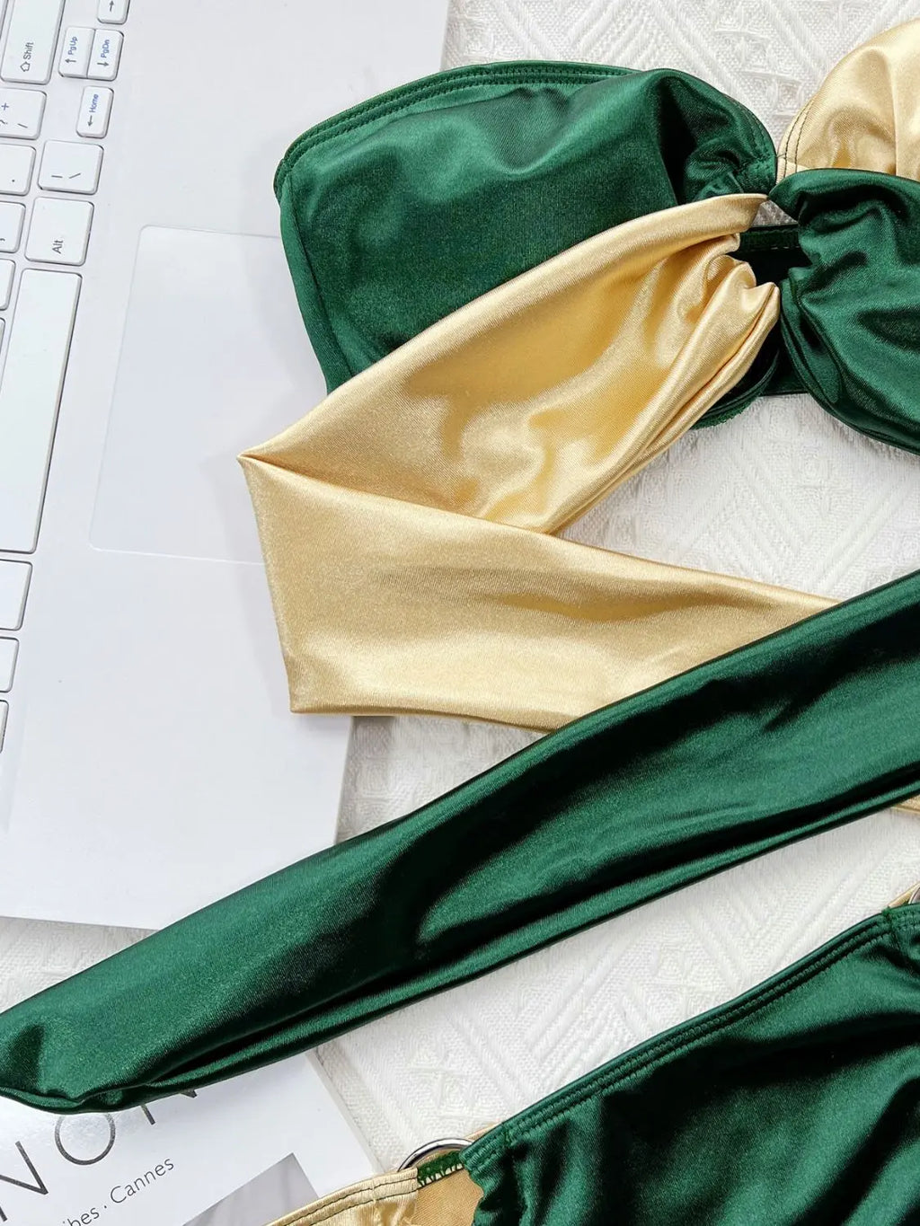 Two-Tone Ring Detail Tied Bikini Set-Bikinicaye
