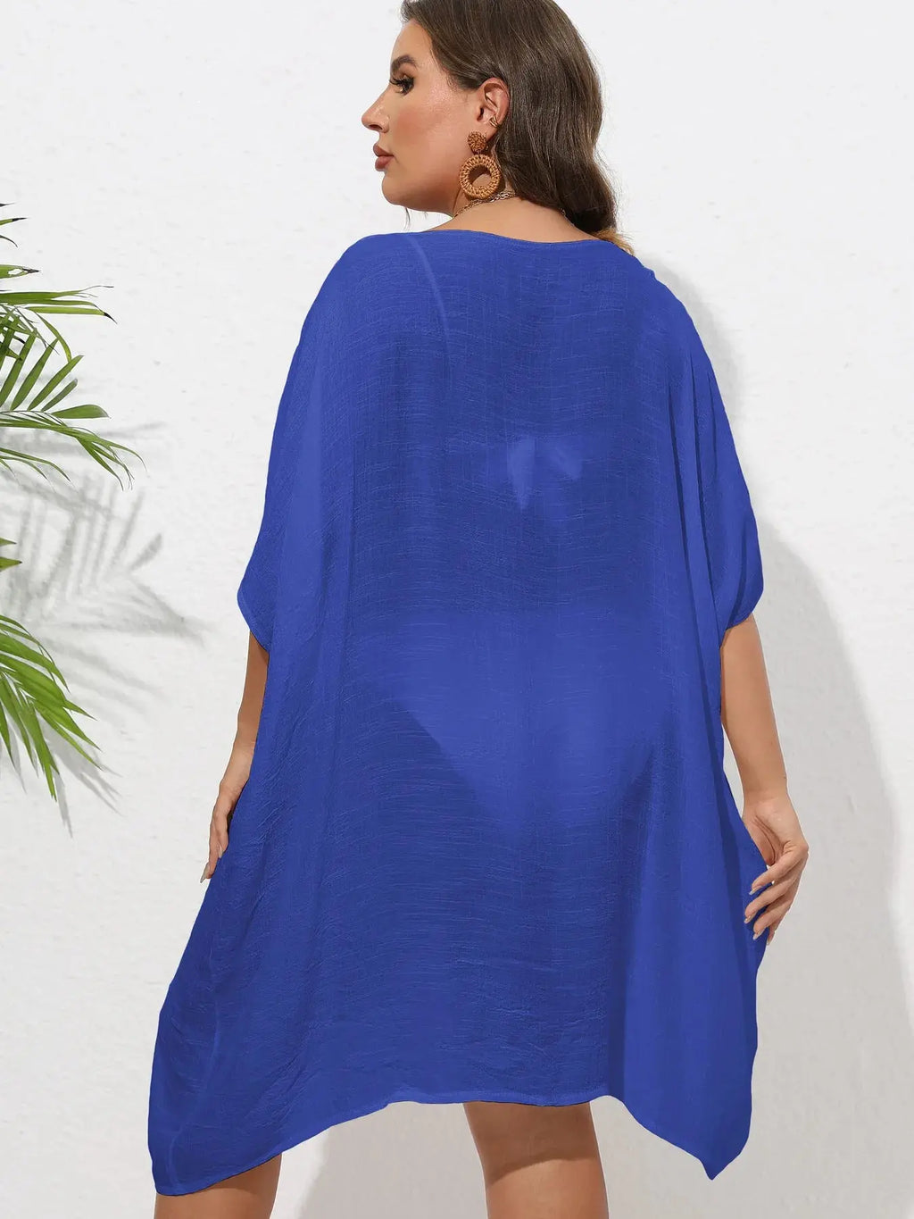 Crochet Trim V-Neck Beach Cover Up Dress-Bikinicaye