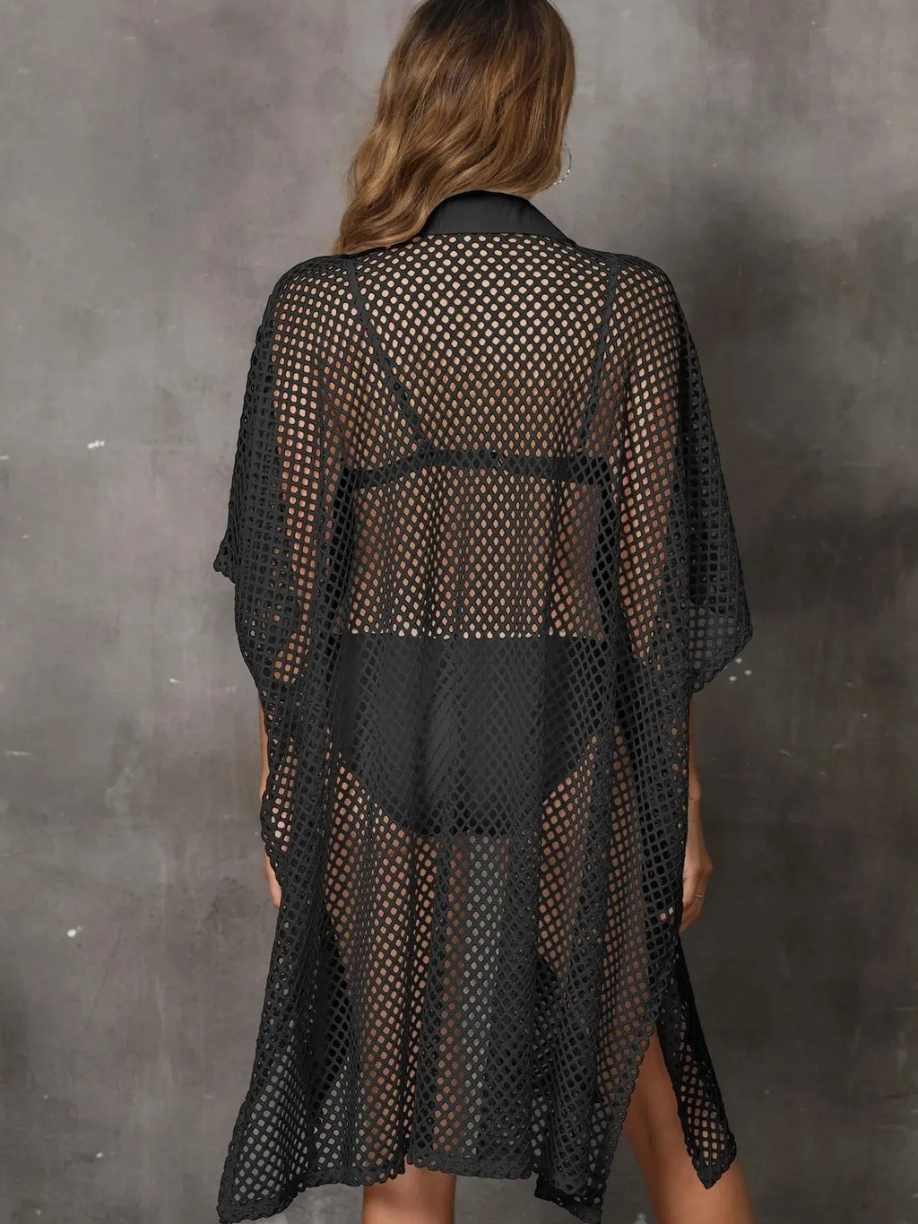 Sheer Mesh Button Up Cover Up-Bikinicaye
