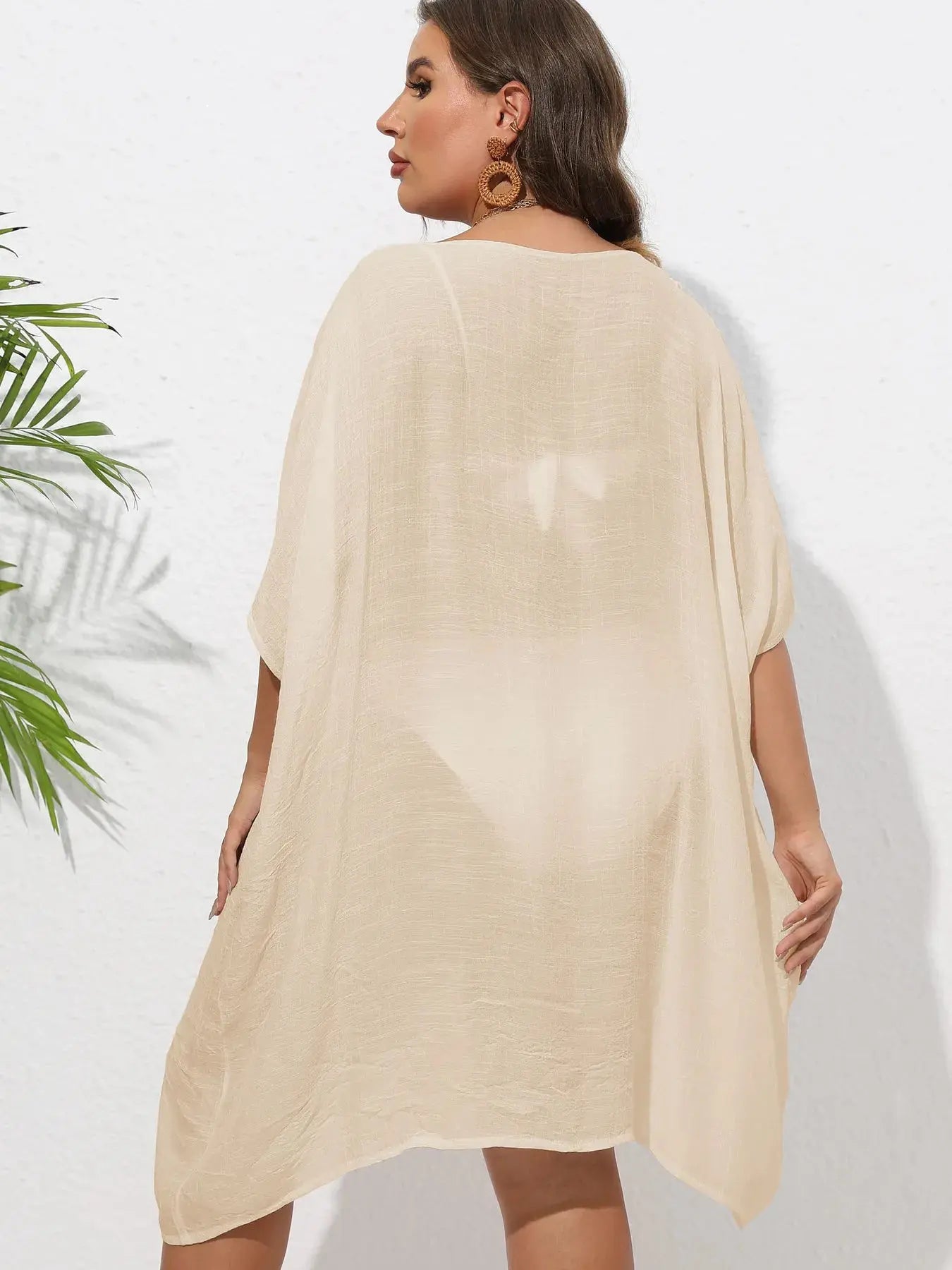 Crochet Trim V-Neck Beach Cover Up Dress-Bikinicaye