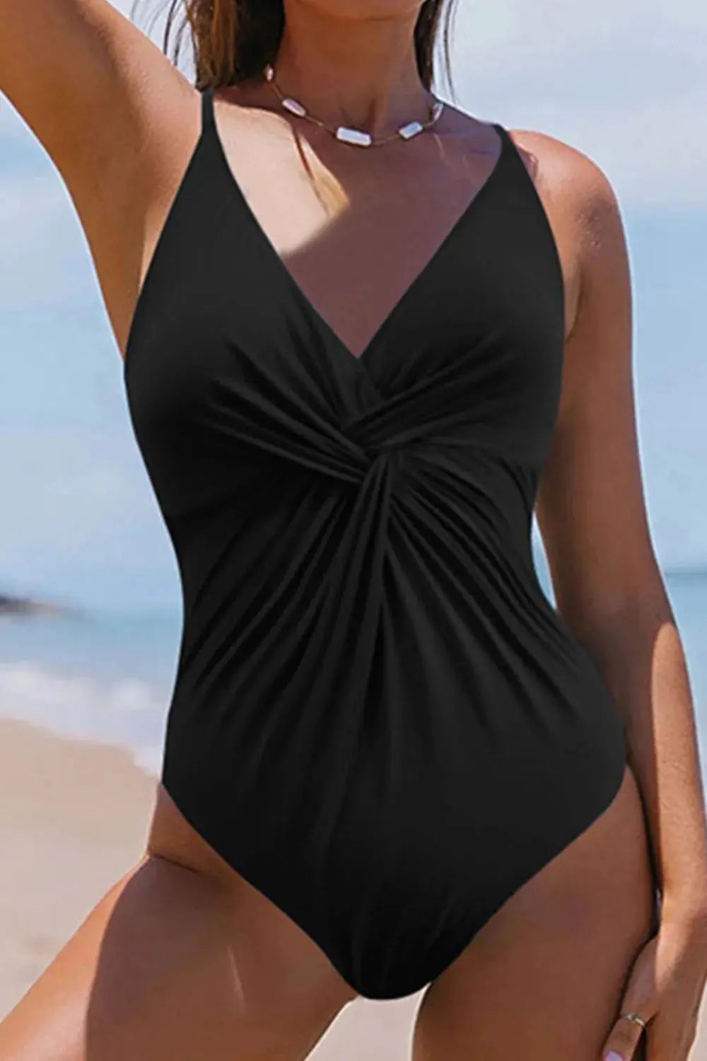 Twisted Crisscross V-Neck One-Piece Swimwear-Bikinicaye
