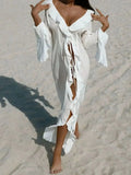 Ruffled Long Sleeve Cover-Up Dress-Bikinicaye