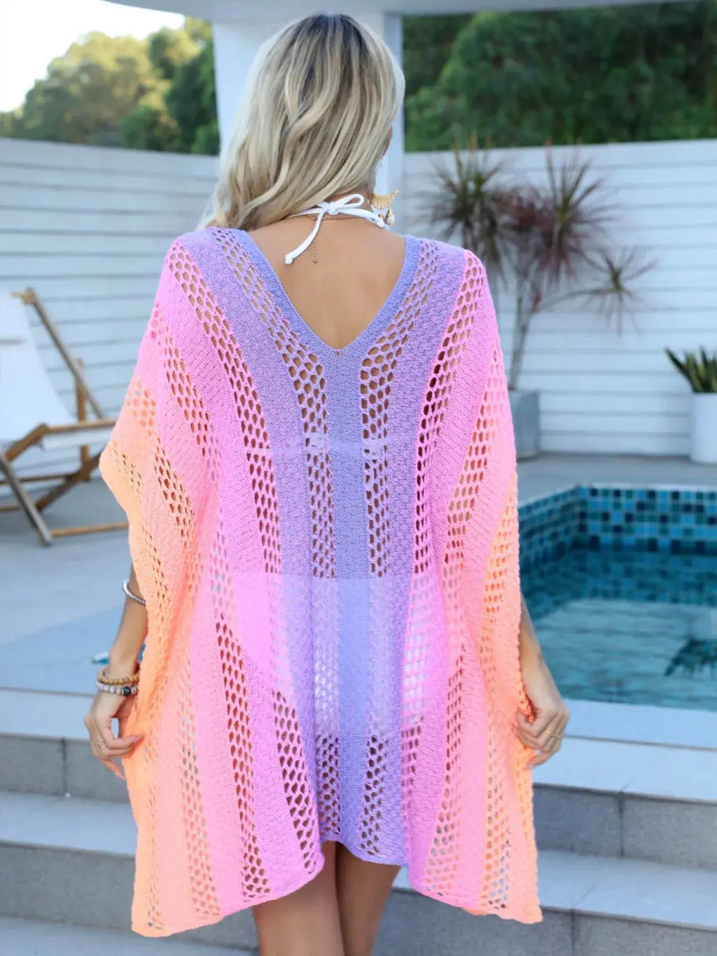 Rainbow Gradient Crochet Beach Cover Up-Bikinicaye
