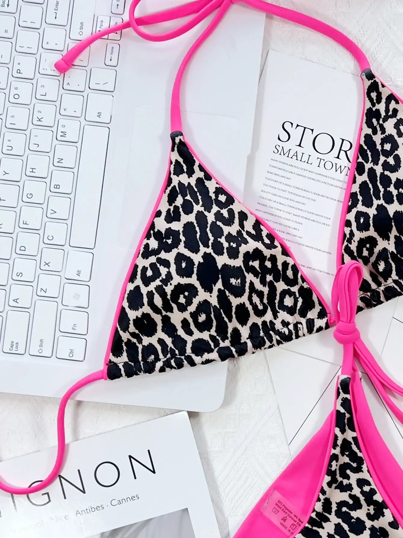 Leopard Print Halter Neck Tie Side Bikini Set-Bikinicaye