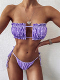 Frill Trim Ruched Bikini Set-Bikinicaye