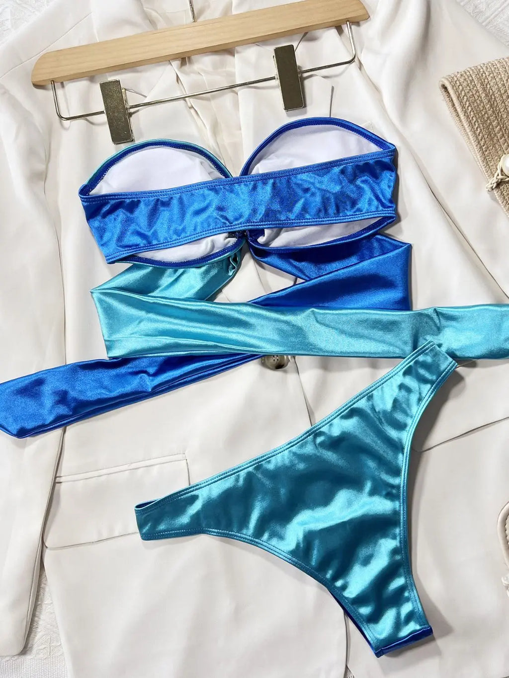 Two-Tone Ring Detail Tied Bikini Set-Bikinicaye