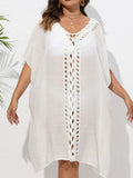Crochet Trim V-Neck Beach Cover Up Dress-Bikinicaye