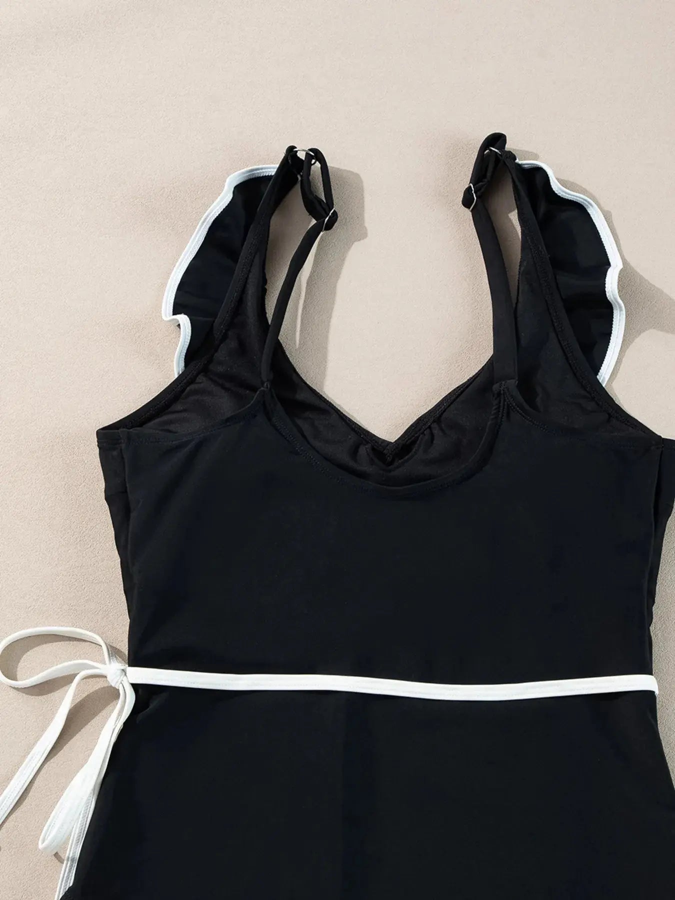 Ruffle Trim V-Neck One-Piece Swimsuit-Bikinicaye