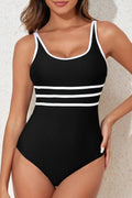 Contrast Trim Scoop Neck One-Piece Swimwear-Bikinicaye