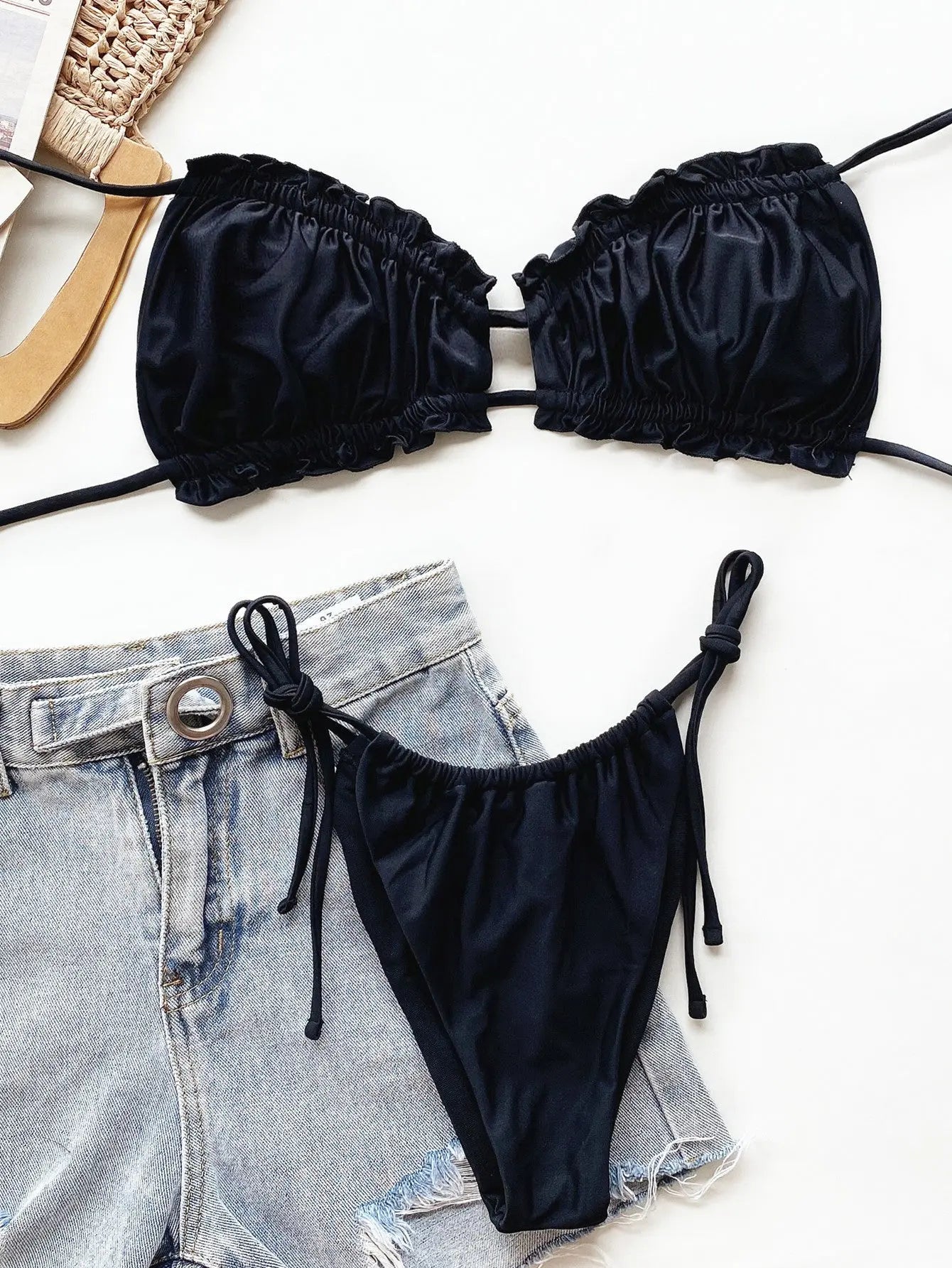 Frill Trill Halter Neck Bikini Set-Bikinicaye
