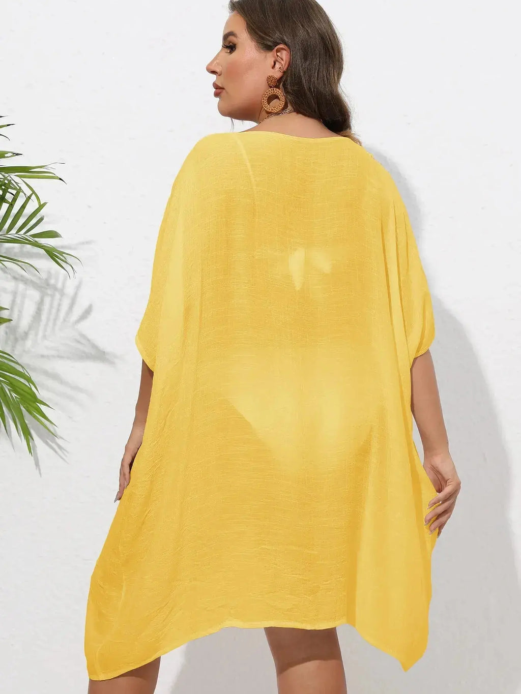 Crochet Trim V-Neck Beach Cover Up Dress-Bikinicaye