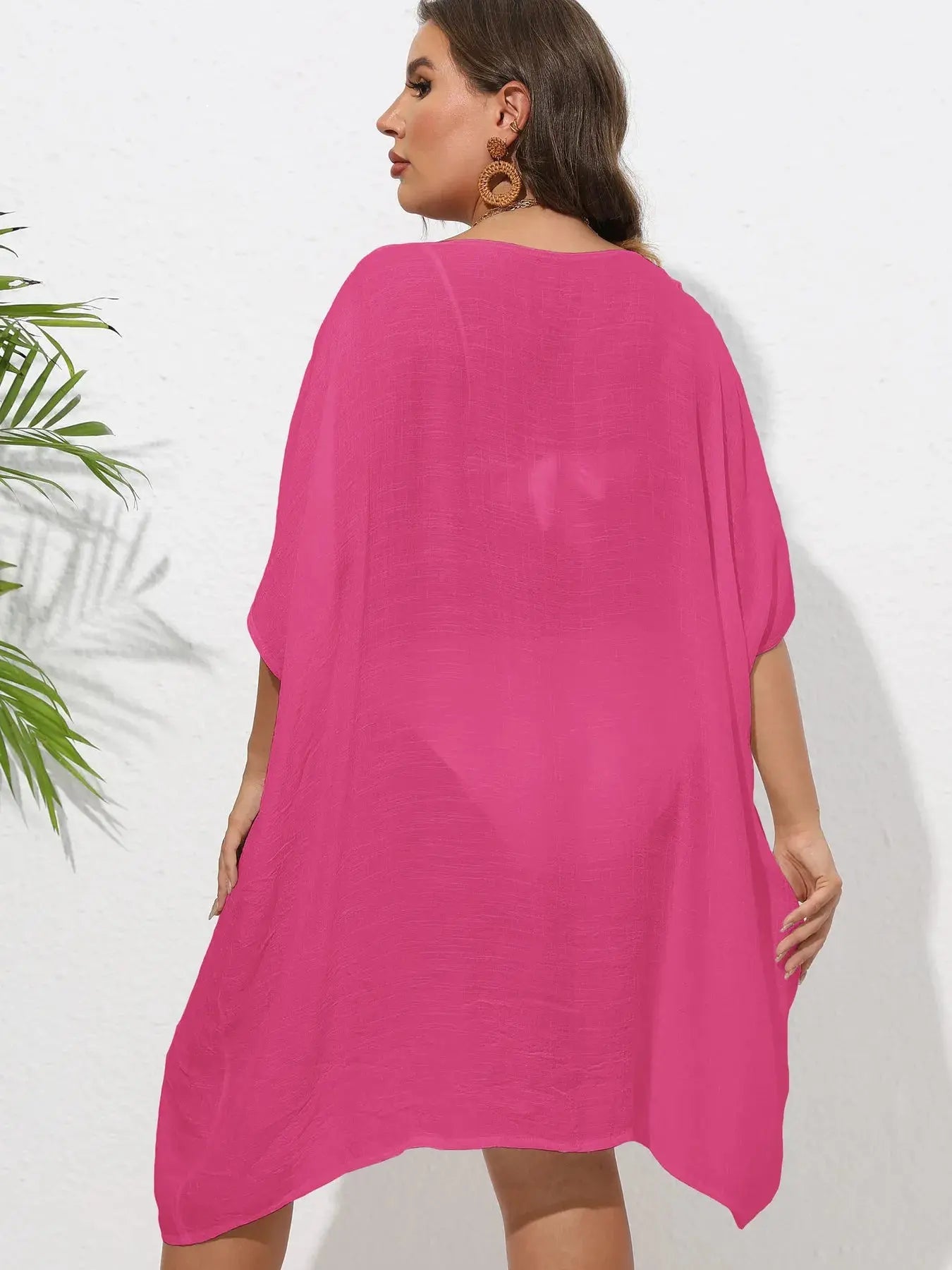 Crochet Trim V-Neck Beach Cover Up Dress-Bikinicaye