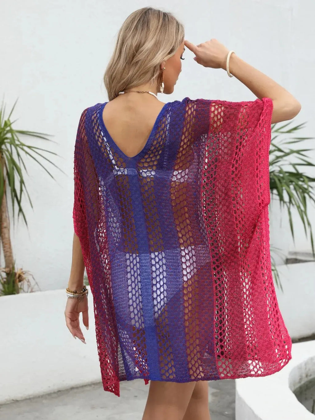 Rainbow Gradient Crochet Beach Cover Up-Bikinicaye